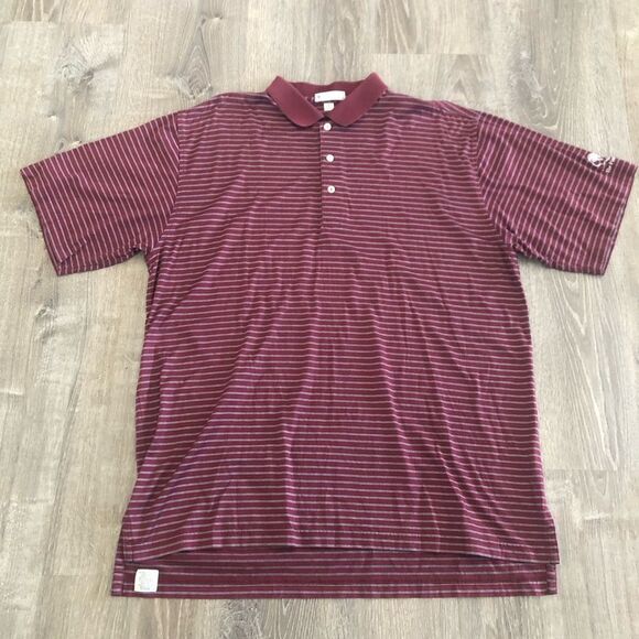 Peter Millar Mens Golf Polo Red White Striped Short Sleeve Shirt Size Large - Picture 1 of 8